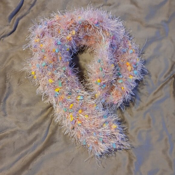 Hand Crafted Confetti Eyelash Yarn Set of Two Scarves Blue and Pink - Picture 2 of 5